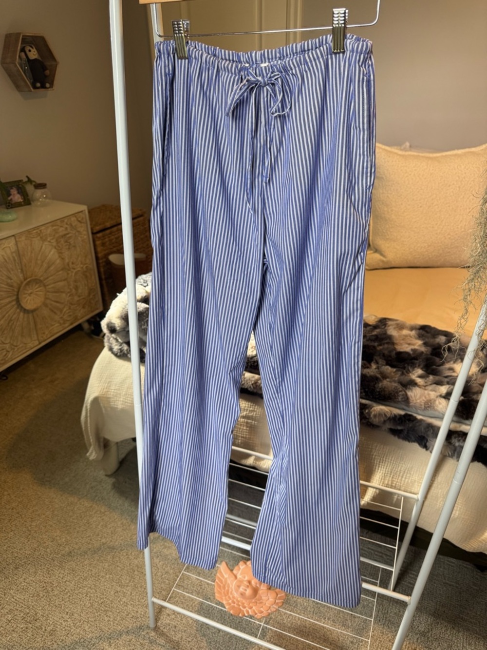 American Eagle Outfitters Blue and White Striped Drawstring Pant